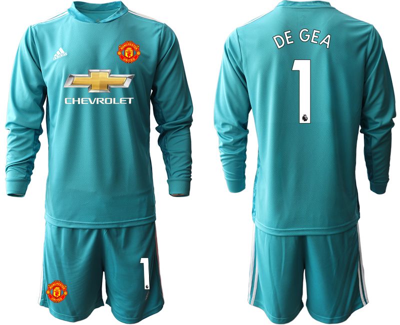 Men 2020-2021 club Manchester United lake blue long sleeve goalkeeper #1 Soccer Jerseys